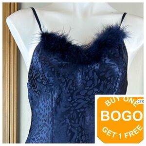 Cliché Blue chemise with faux fur trim size small